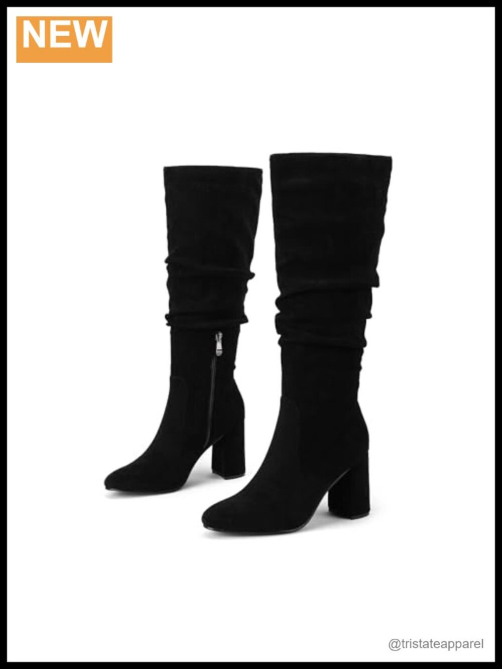 Faux Suede Slouchy Knee High Boots Pointed Toe Block Heel